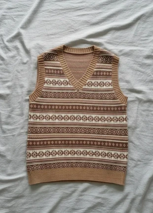 Gilet Sans Manches effet Tricot Motif Scandinave Marron Beige Vintage 90s Preppy, marke: Vintage Dressing, zustand: Sehr gut, größe: M / 38 / 10, 39,99 €, 42,69 € inklusive Vinted-Käuferschutz