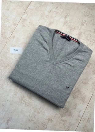 Pull Tommy Hilfiger col V uni - taille XXL - gris - logo brodé, brand: Tommy Hilfiger, condition: Very good, size: XXL, €12.00, €13.30 includes Buyer Protection Pro