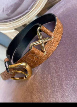 Ceinture vintage en cuir façon croco marron doré – fabrication française, marque: Vintage Dressing, état: Très bon état, taille: 90 cm, 16,00 €, 17,50 € Protection acheteurs incluse