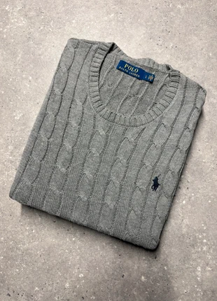 Torsadé Ralph Lauren pull col rond gris clair brodé hiver sweat cable knit PR4-23, marca: Ralph Lauren, estado: Muito bom, tamanho: L, €49.90, €53.10 inclui Proteção do Comprador Pro