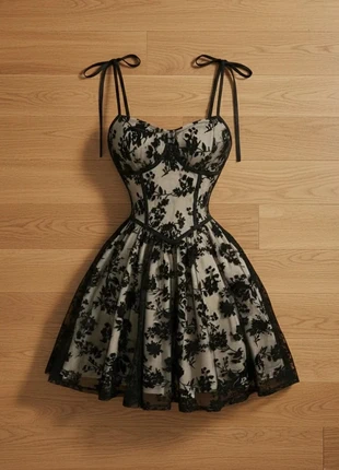 Robe corset dentelle noire florale – Taille M – gothique, chic, vintage, soirée, marque: Mirelia, état: Très bon état, taille: M / 38 / 10, 65,30 €, 69,27 € Protection acheteurs incluse