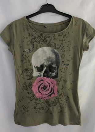 T-shirt Pimkie – Vert kaki, tête de mort rose Vintage style rock Taille S, marca: Pimkie, estado: Muito bom, tamanho: S / 36 / 8, €7.00, €8.05 inclui Proteção do Comprador Pro