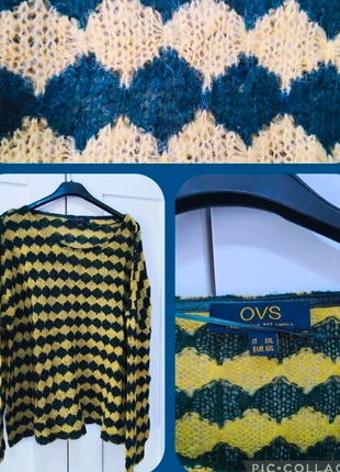 Maglia over in lana con fantasia gialla.e verde, marca: OVS, estado: Muito bom, tamanho: XXL / 44 / 16, €5.00, €5.95 inclui Proteção do Comprador