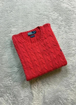 Pull torsadé Sweat hiver col rond Tressé Raph Lauren rouge logo bleu marine XL homme, marca: Ralph Lauren, estado: Muito bom, tamanho: XL, €50.00, €53.20 inclui Proteção do Comprador