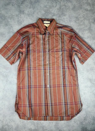 Chemise à manches courtes en laine peignée/Worsted Wool Christopher hall - Marron orange - Taille M, brand: Vintage Dressing, condition: Good, size: M, €10.00, €11.20 includes Buyer Protection
