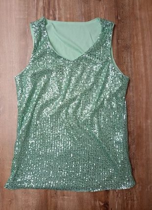 Top vert à sequins – Neuf – Taille M, merk: Glamour, staat: Nieuw zonder prijskaartje, maat: M / 38 / 10, € 8,00, € 9,10 inclusief Kopersbescherming