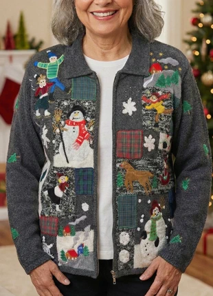 Superbe Gilet/Cardigan de Noël Zippé - Designers Originals Studios Ho Ho Ho - Taille M, marque: Noël, état: Très bon état, taille: M / 38 / 10, 21,90 €, 23,70 € Protection acheteurs incluse