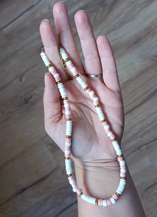 Collier perles plates rose, blanc & doré, marca: Inconnu, estado: Muy bueno, 8,00 €, 9,10 € Protección al comprador incluida