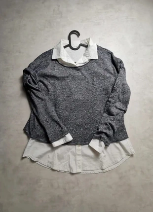 Pull chemise intégrée gris chiné – effet deux pièces – taille M, brand: Vintage Dressing, condition: Very good, size: L / 40 / 12, €8.00, €9.10 includes Buyer Protection