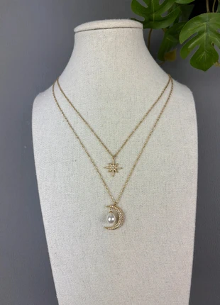 Collier double chaîne étoile et lune doré en acier inoxydable, condition: New without tags, €20.50, €22.23 includes Buyer Protection Pro