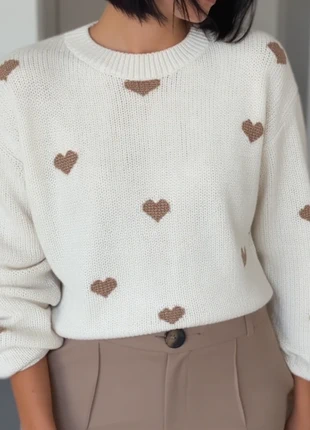 Pull blanc à cœurs beige style casual doux, merk: Bain de Nuit, staat: Heel goed, maat: M / 38 / 10, € 39,99, € 42,69 inclusief Kopersbescherming