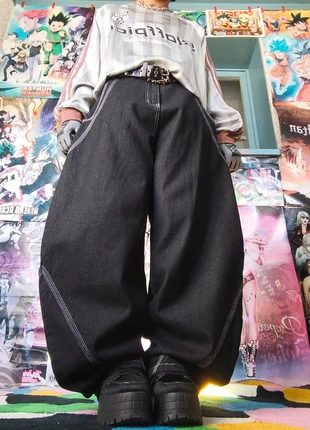 Jean ultra baggy balloon curved line Y2K rave Cyber drip , (S) measurement in description, marque: JNCO, état: Neuf avec étiquette, taille: S, 45,00 €, 47,95 € Protection acheteurs (Pro) incluse