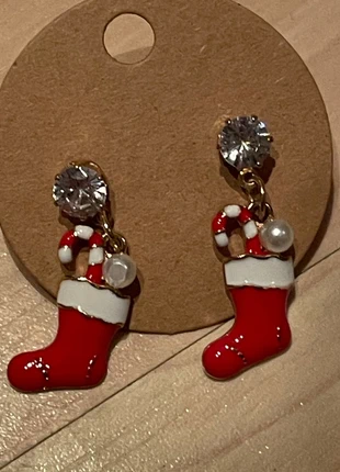 Kerst oorbellen – rode kerstsok met zuurstok, schattige feestdagen accessoires, merk: Accessoires, staat: Nieuw met prijskaartje, € 1,00, € 1,75 inclusief Kopersbescherming