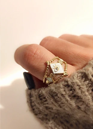 Magnifique bague Bohème chic dorée et blanche Œil - Acier inoxydable - Ajustable, brand: sans marque, condition: Very good, size: Adjustable, €6.00, €7.00 includes Buyer Protection Pro