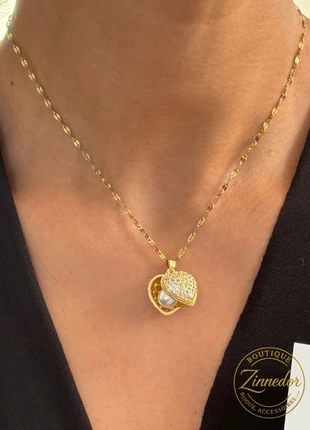 Collier doré cœur strassé ouvrant avec perle intérieur (CO010), marca: Articles, estado: Nuevo sin etiquetas, 8,49 €, 9,61 € Protección al comprador Pro incluida