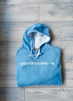 Sweat à capuche bleu The North Face – logo Never Stop Exploring, marca: The North Face, estado: Muito bom, tamanho: M, €13.00, €14.35 inclui Proteção do Comprador