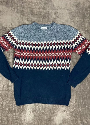 Pull Bleu et Bordeaux à motifs Ethnic Rétro, marque: Pull & Bear, état: Satisfaisant, taille: XL, 8,00 €, 9,10 € Protection acheteurs (Pro) incluse