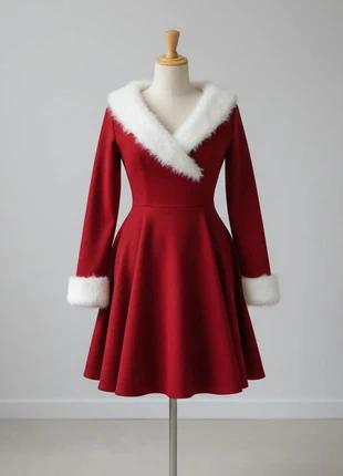 Robe Rouge d’Hiver en Laine Douce – Élégante / Vintage Chic / Noël Féérique / Col Fourrure Blanche, brand: Maison Dareléa, condizioni: Ottime, taglia: M / IT 42 / EU 38, €49.90, €53.10 include la Protezione acquisti Pro