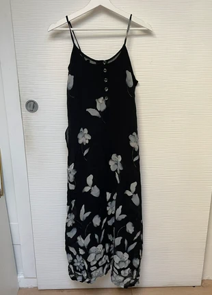 robe longue vintage doublure motif floral noir et blanc strap dress, merk: SPATIAL PARIS, staat: Heel goed, maat: S / 36 / 8, € 12,00, € 13,30 inclusief Kopersbescherming