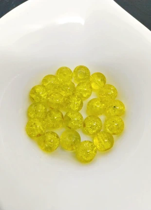 20 perles rondes en verre craquelé – jaune – 8 mm - DIY bijoux, état: Très bon état, 1,00 €, 1,75 € Protection acheteurs incluse
