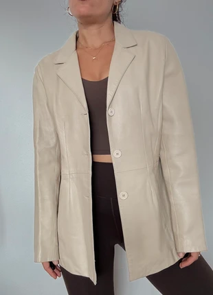 Vintage Italian Genuine Leather Blazer in Cream – F&Co, marca: Vintage Dressing, estado: Muy bueno, tamaño: L / 40 / 12, 34,00 €, 36,40 € Protección al comprador incluida