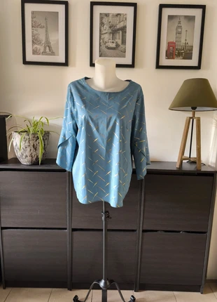 Blouse bleu acier à reflets dorés, marque: Shein, état: Très bon état, taille: XL / 42 / 14, 10,00 €, 11,20 € Protection acheteurs incluse