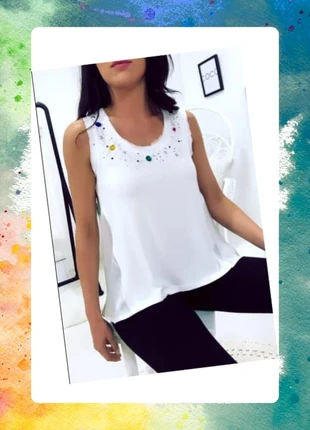 Top Blanc bi matière avec strass sur  encolure Golden Days Paris - Taille S/M, marque: Golden Days, état: Neuf avec étiquette, taille: S / 36 / 8, 8,91 €, 10,06 € Protection acheteurs (Pro) incluse
