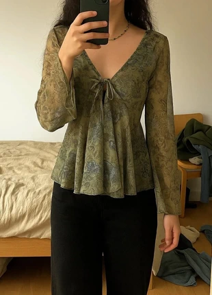 Blouse fluide verte à manches évasées et imprimé floral vintage, brand: oliria, condizioni: Ottime, taglia: S / IT 40 / EU 36, €23.90, €25.80 include la Protezione acquisti