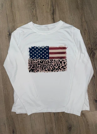 t-shirt blanc manches longues USA Leopard American Flag y2k drip Aesthetic, condition: Very good, size: M, €29.90, €32.10 includes Buyer Protection