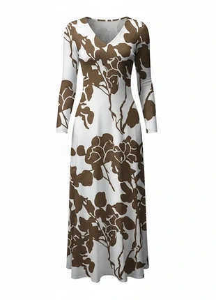 Robe Longue Grande Taille 56 – Maxi Fluide Blanc & Beige à Imprimé Floral, Col V, marque: Mylène, état: Neuf sans étiquette, taille: 8XL / 56 / 28, 24,37 €, 26,29 € Protection acheteurs (Pro) incluse