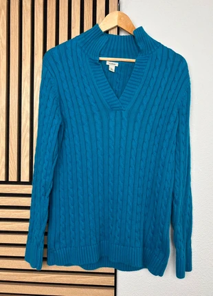 Pull col châle torsadé L.L.Bean | Taille L | Bleu turquoise uni, brand: L.L. Bean, condizioni: Ottime, taglia: L / IT 44 / EU 40, €18.00, €19.60 include la Protezione acquisti Pro