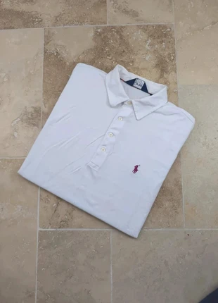 Polo Ralph Lauren Golf - Homme L coupe droite - Vintage Lisle, blanc logo fushia - Pima coton fin, marca: Ralph Lauren, estado: Satisfatório, tamanho: L, €15.00, €16.45 inclui Proteção do Comprador Pro