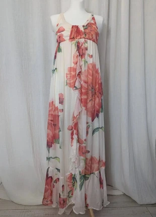 🌸 Robe Longue en Soie Zara – Imprimé Floral Rouge & blanc, marque: Zara, état: Très bon état, taille: M / 38 / 10, 19,00 €, 20,65 € Protection acheteurs incluse