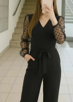 Combinaison noire manches transparentes à pois – Taille S, marca: Melina paris, estado: Muito bom, tamanho: S / 36 / 8, €35.70, €38.19 inclui Proteção do Comprador