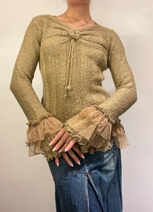 top pull maille manches longues sequins voilage cottagecore vintage style haut, marca: Vintage Dressing, estado: Muito bom, tamanho: S / 36 / 8, €15.00, €16.45 inclui Proteção do Comprador Pro