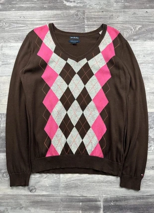 Pull col V motif losange Tommy Hilfiger Marron taille L, brand: Tommy Hilfiger, condition: Very good, size: L / 40 / 12, €10.00, €11.20 includes Buyer Protection Pro