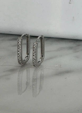 Boucles d’oreilles créoles rectangulaire argent S925 Stamp serties, brand: Argent, condition: Very good, €10.00, €11.20 includes Buyer Protection