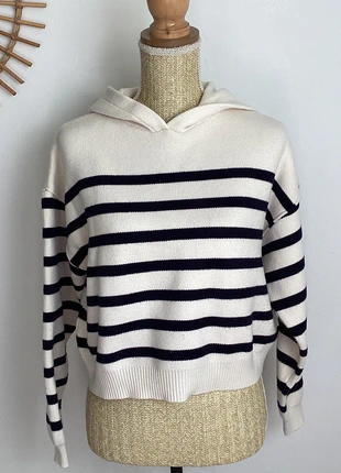 Pull marin à capuche rayé écru & bleu marine – style casual, marque: Zara, état: Très bon état, taille: S / 36 / 8, 13,00 €, 14,35 € Protection acheteurs incluse