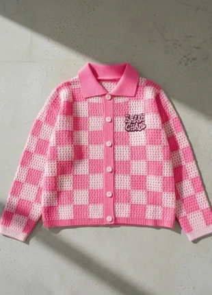 Cardigan damier rose pastel, marque: Candy Loop Atelier, état: Très bon état, taille: M / 38 / 10, 52,90 €, 56,25 € Protection acheteurs incluse