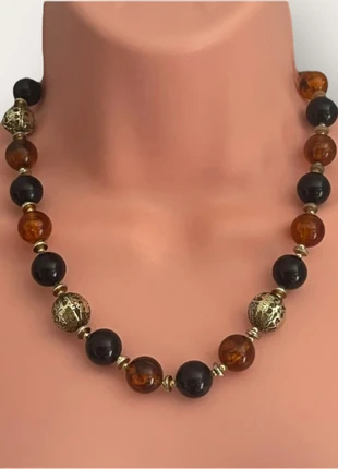 Y2K brown, black & gold beaded necklace, brand: NO LABEL, condition: Very good, £1.00, £1.75 includes Buyer Protection