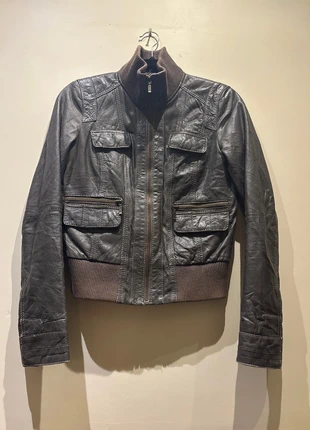 Y2K vintage leather brown funnel neck jacket xs 4-8, brand: Vintage, condition: Very good, size: XS / UK 4-6, £45.00, £47.95 includes Buyer Protection