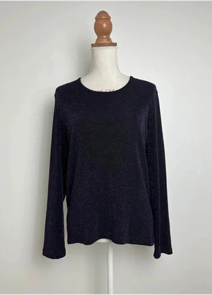 Haut noir paillette violette, manches longues col rond, idéal soirée - Taille L (40), brand: Inconnu, condition: Very good, size: L / 40 / 12, €10.00, €11.20 includes Buyer Protection