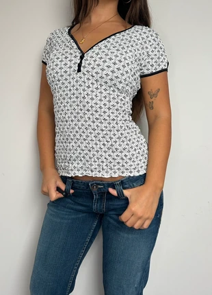Next white black flower pattern ruched v neck top y2k 2000s 90s, brand: Next, condition: Very good, size: S / UK 8-10, £11.00, £12.25 includes Buyer Protection Pro