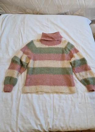 Pull rayé beige / rose / vert à col roulé vintage fait main, marque: Fait Main, état: Très bon état, taille: L / 40 / 12, 10,00 €, 11,20 € Protection acheteurs incluse