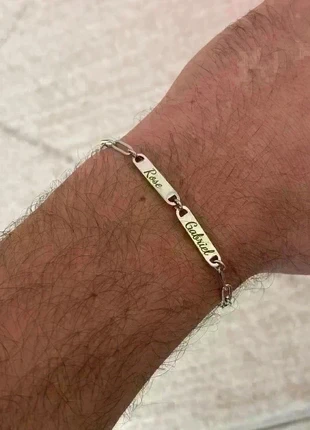 Bracelet homme personnalisé acier inoxydable argenté, bracelet prénom gravure, cadeau pour homme, staat: Heel goed, € 14,00, € 15,40 inclusief Kopersbescherming Pro