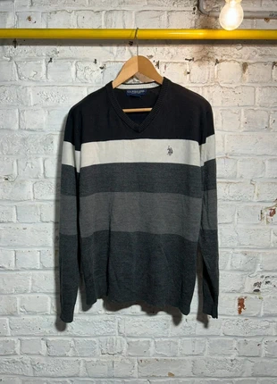 Pull col V U.S. Polo Assn. à rayures dégradées - L, merk: U.S. Polo Assn., staat: Heel goed, maat: L, € 13,50, € 14,88 inclusief Kopersbescherming