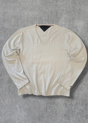 Pull homme Tommy Hilfiger blanc cassé col V coton extensible logo brodé - XL, marca: Tommy Hilfiger, estado: Muito bom, tamanho: XL, €26.00, €28.00 inclui Proteção do Comprador