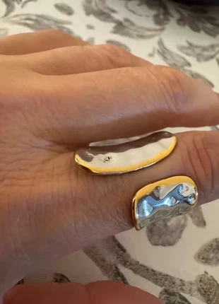 Silver and gold tone abstract open cuff ring, marca: Vintage Love, estado: Muito bom, tamanho: Ajustável, €27.00, €29.05 inclui Proteção do Comprador