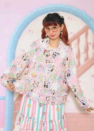 Lutra Jump Lace Petal Collar Patchwork Print Ruffle Shirt, merk: Lutra Jump, staat: Nieuw zonder prijskaartje, maat: M / 38 / 10, € 50,00, € 53,20 inclusief Kopersbescherming