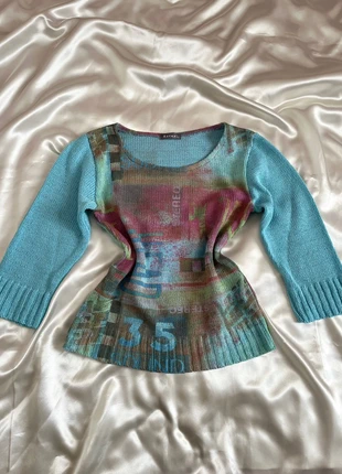 Pull en maille multicolore à motifs 2000s manches 3/4 - y2k style, marca: Top Vintage, estado: Muito bom, tamanho: S / 36 / 8, €22.00, €23.80 inclui Proteção do Comprador Pro